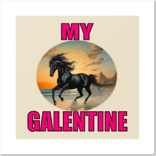 My galentine black horse on the beach Posters and Art